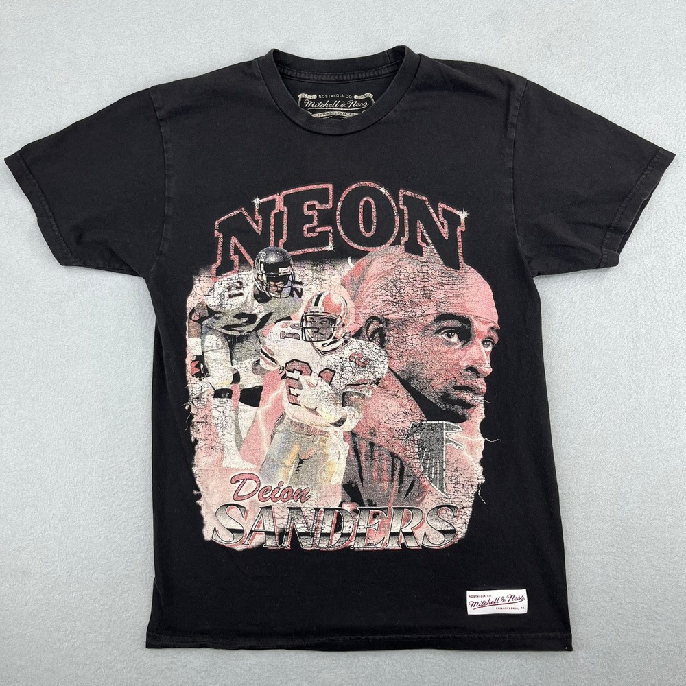 Mitchell & Ness Deion Sanders Neon Graphic T-Shirt Mens Small Black NFL Football